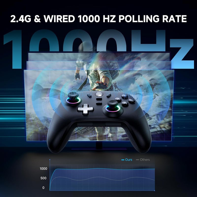 ECHTPower Store PC Gaming Controller–Wireless for PC with Hall-Effect Joysticks, 1000Hz Polling Rate, No Drift, Turbo & Vibration, Compatible with Windows/Switch/iOS/Android/Steam –Place & Charge Dock - Image 3